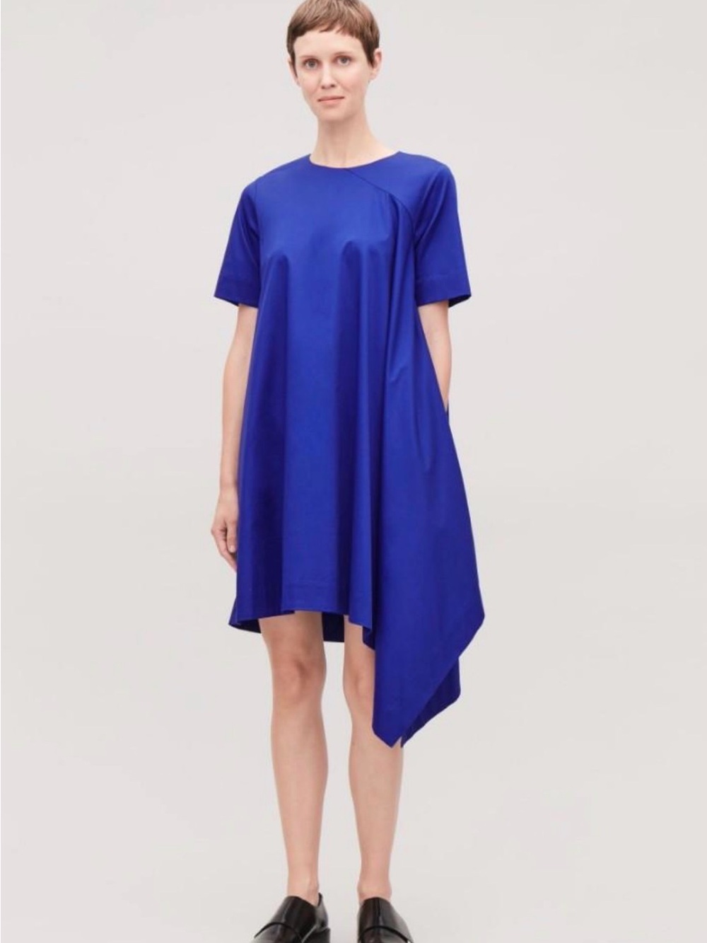 COS Asymmetrical Blue Cobalt Cotton Poplin Dress Size XS